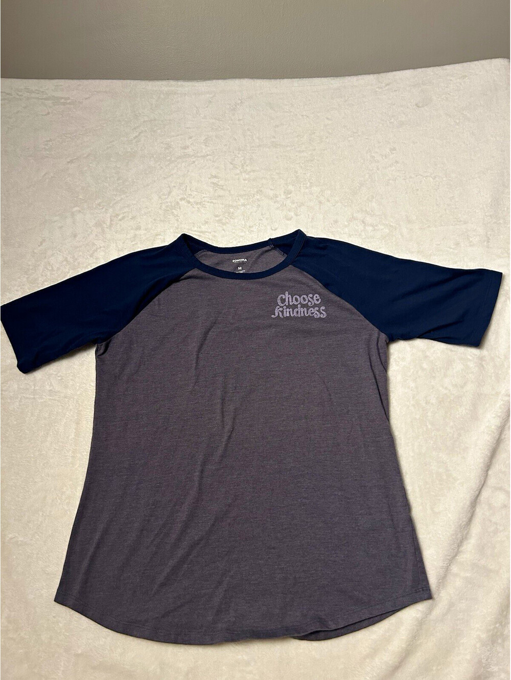 Sonoma Women’s Gray/Blue Raglan Logo T-Shirt 3/4 Sleeve Crew Neck M